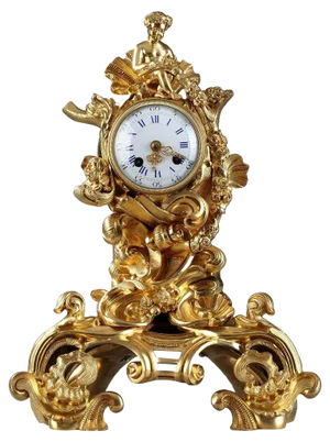 19th Century Napoleon III Gilt Bronze Clock in Rocaille Style