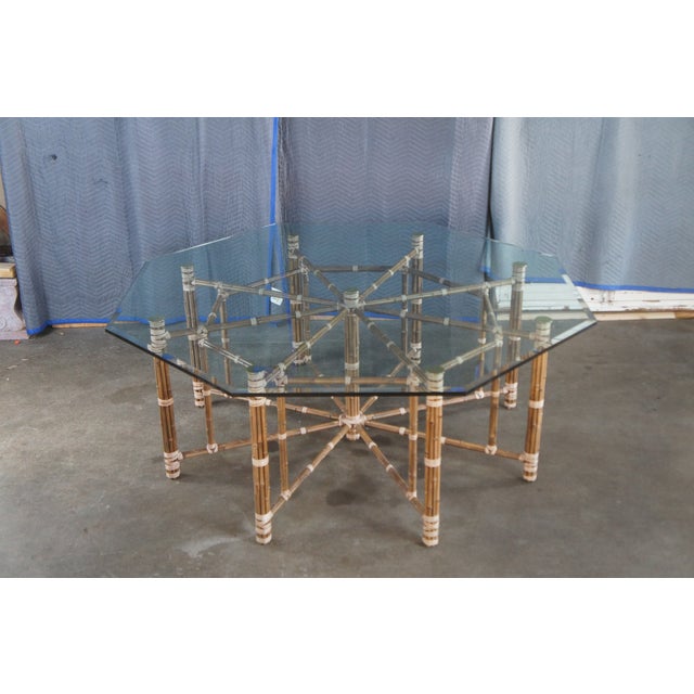1970s Attributed to McGuire Mid Century Bohemian Modern Octagonal Bamboo Glass Dining Table 74" For Sale - Image 14 of 18