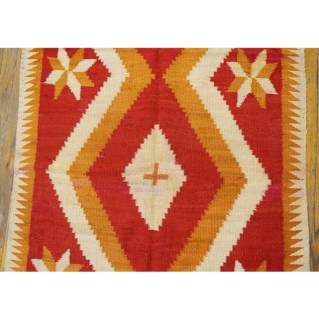 Native American 1880s Red Orange Diamond Tribal Antique American Navajo Rug 3' 4"x 5' 8" Flatweave Wool Carpet For Sale - Image 3 of 6