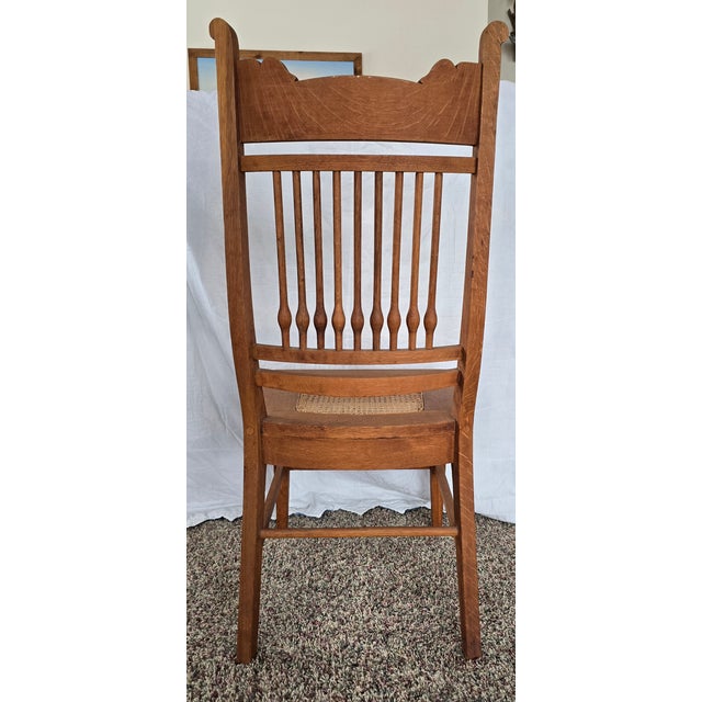 Farmhouse Antique Oak Slat-Back Chair With Cane Seat, Late 19th Century For Sale - Image 3 of 4