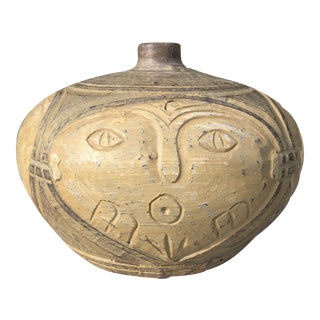 Vintage Stoneware 4 Sided Perpetual Face Vase For Sale