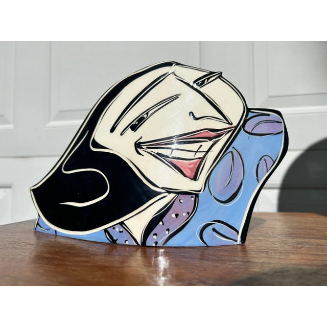 Late 20th Century Late 20th Century Postmodern Jude Odell Freestanding Ceramic Face Art Piece For Sale - Image 5 of 5