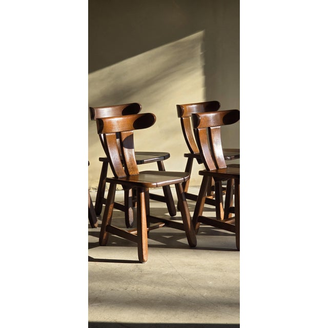 Brutalist Oak Dining Chairs, 1960s, Set of 6, in Very Good conditions. Designed 1960 to 1969