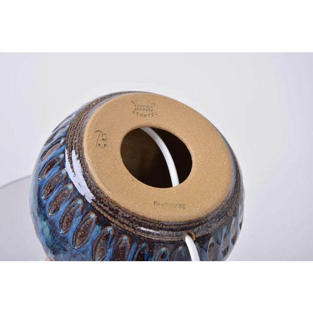 Danish Stoneware Table Lamp with Blue Ceramic Base from Søholm, 1960s For Sale - Image 4 of 5