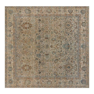 Fine Antique Persian Kirman Beige, Blue, Brown Handmade Wool Rug For Sale