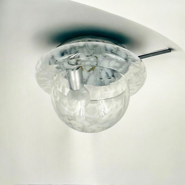Metal Vintage Space Age UFO Flush Mount Light Fixture with Spotted Glass Shade, 1960s For Sale - Image 7 of 11