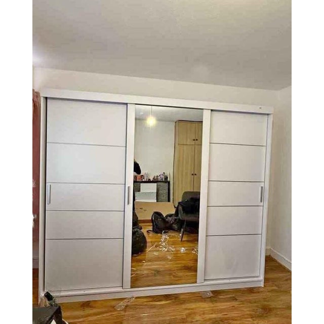 Black Modern Sliding Door Wardrobe Armoire With Shelving & Drawers – 250 Cm For Sale - Image 8 of 14