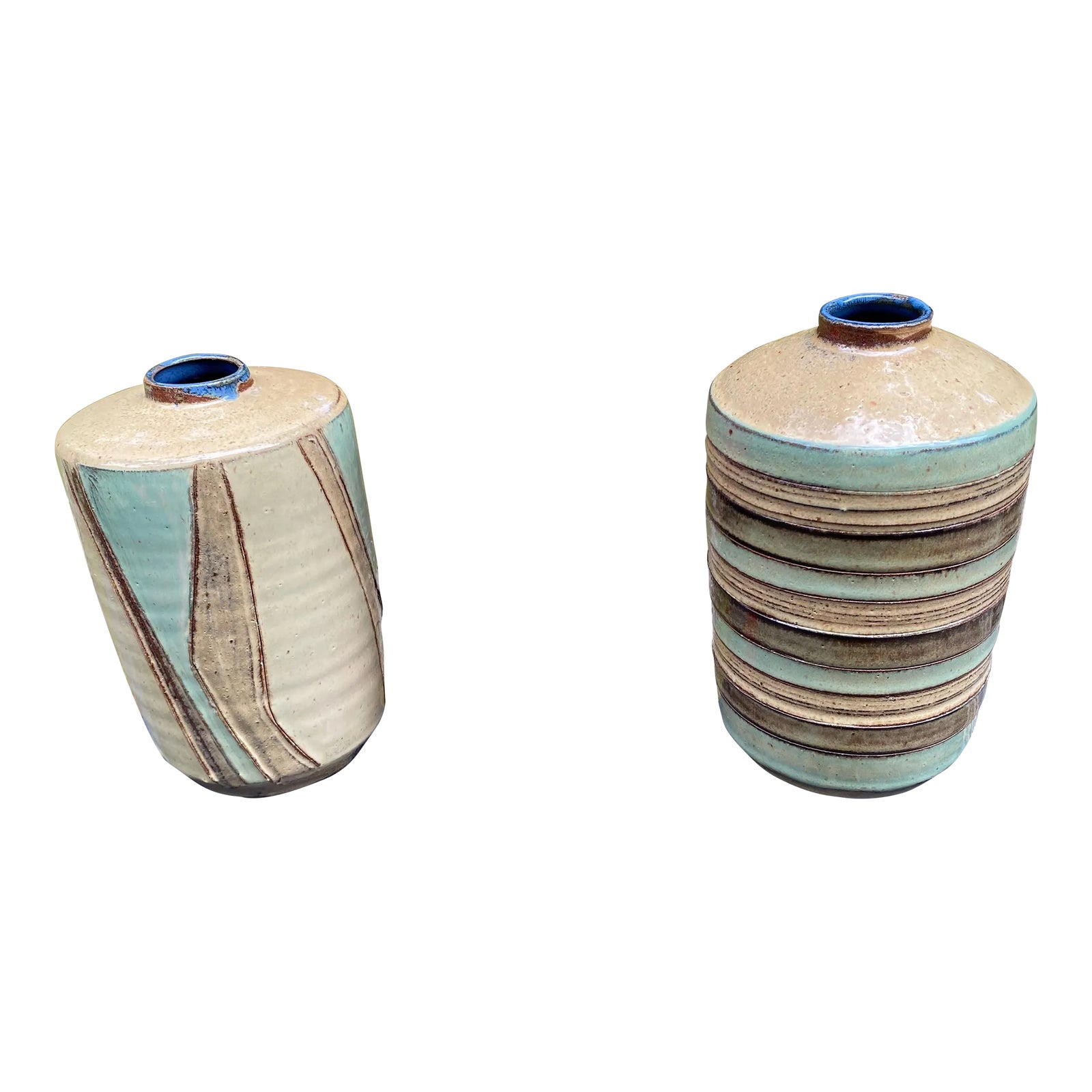 1960s Pair of Mid Century Modern Hand Thrown Pottery Vessels/Vase ...