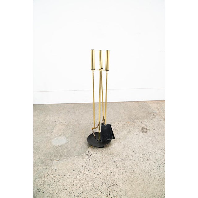 Mid Century Modern Fireplace Tools Brass Cast Iron Pilgrim Seymour Nelson Metal- 4 Pieces For Sale - Image 11 of 12