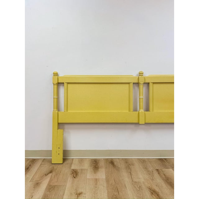 Mid 20th Century Vintage Cottagecore Painted Yellow King Headboard Eclectic Hollywood Regency For Sale - Image 5 of 13