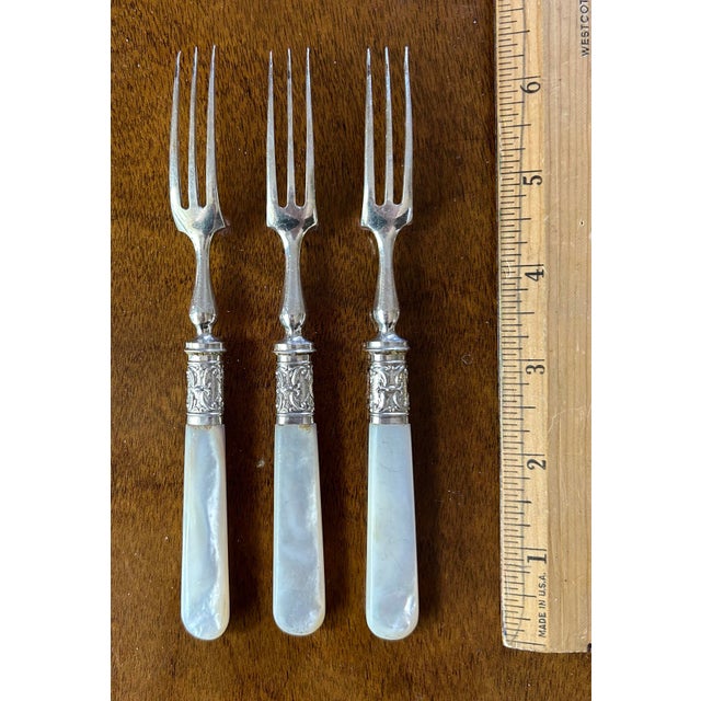 Antique Mother of Pearl Handle Cocktail Forks/Hors D’ Oeuvre Forks Set of 3 For Sale - Image 4 of 4