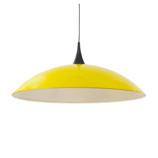 Large Italian Suspension Lamp in Yellow Plastic with White Interior, 1980s For Sale