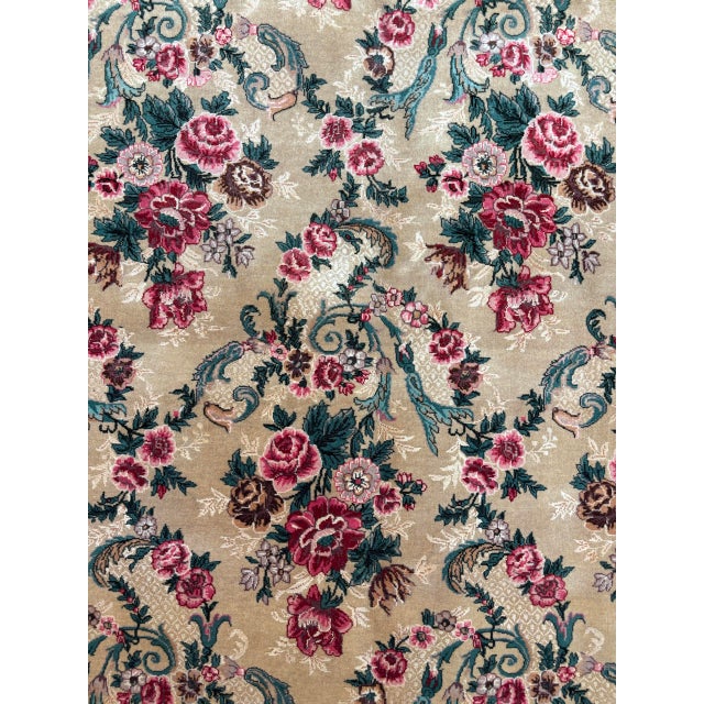 Wool pile very fine Persian Floral design rug hand woven in Pakistan by a master weaver-