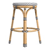 Tobias Outdoor Rattan & Metal Counter Stool, Black & White For Sale