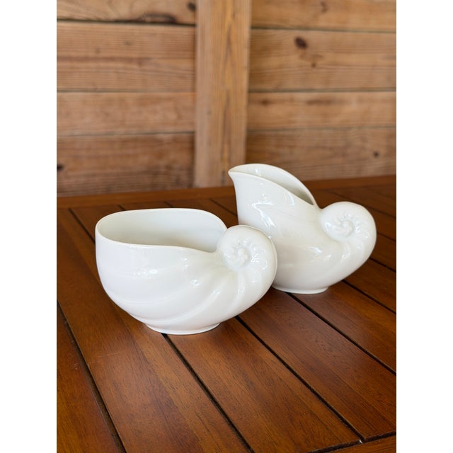 Vintage Hutschenreuther Porcelain Nautilus Shell Sugar Bowl and Creamer Set For Sale - Image 11 of 11