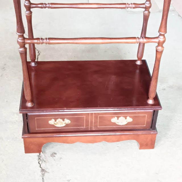 Vintage Mid Century Modern Solid Wood Quilt, Blanket, Towel Rack Stand With Single Drawer Storage For Sale - Image 13 of 18