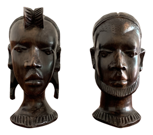 Vintage Carved African Ebony Heads - a Pair