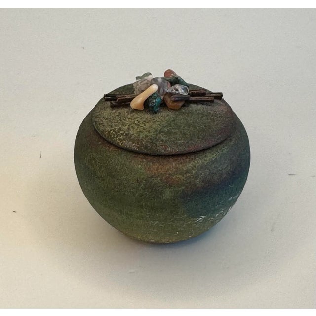 Mid 20th Century Modern Asian Raku & Polished Stone Small Lidded Jar For Sale - Image 5 of 11