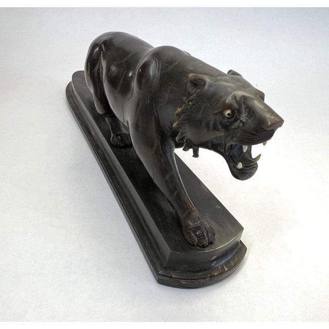 Safari Vintage Horn Carving of a Ferocious Panther For Sale - Image 3 of 10