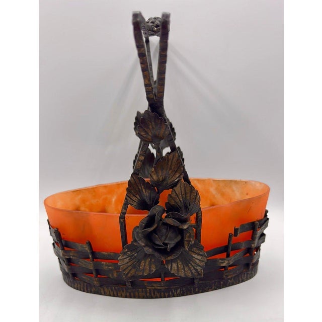 Lunéville Artistic Glass Bowl with Metal Handle and Floral Decoration by Muller Frères, 1930 For Sale - Image 6 of 13