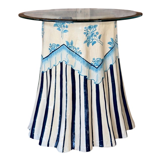 Trompe-L’Œil Hand-Painted Skirted Side Table by Strata Group, “Scandinavian Bouquet,” 1992 For Sale