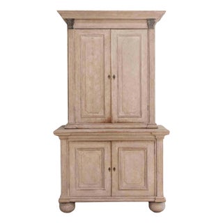 Tall Swedish cabinet in soft grey, two-piece, early‑mid 19th century For Sale