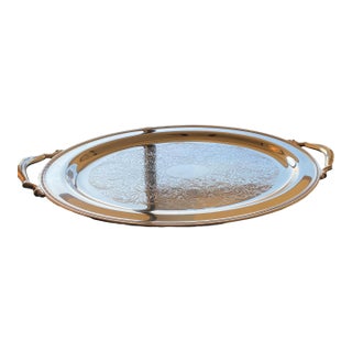Vintage Oneida Oval Serving Large Tray W/Handles, Etched Base 23.5" X 14.5" For Sale