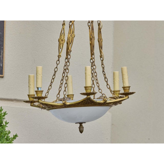 19th Century Neoclassical Nine-Light Alabaster & Gilt Bronze Chandelier For Sale - Image 4 of 13