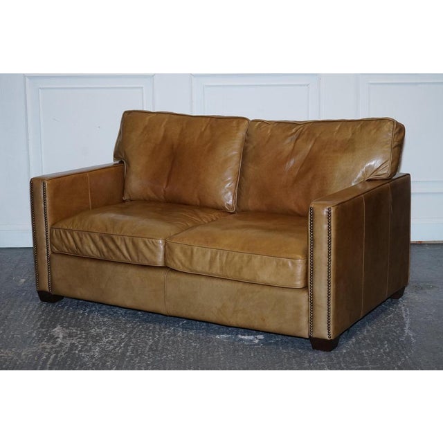 Halo Two Seater Viscount Tan Leather Sofa by Timothy Oulton For Sale - Image 3 of 16