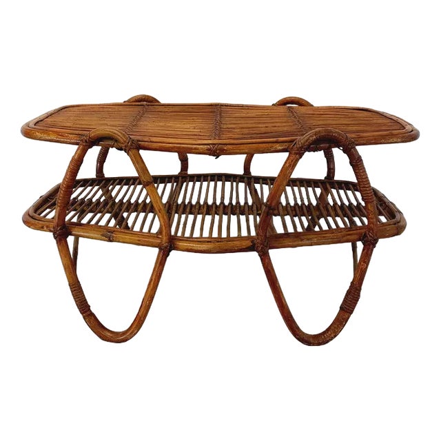 Coffee Table with Vintage Rattan Sequel Tray, 1960s For Sale