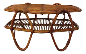 Coffee Table with Vintage Rattan Sequel Tray, 1960s