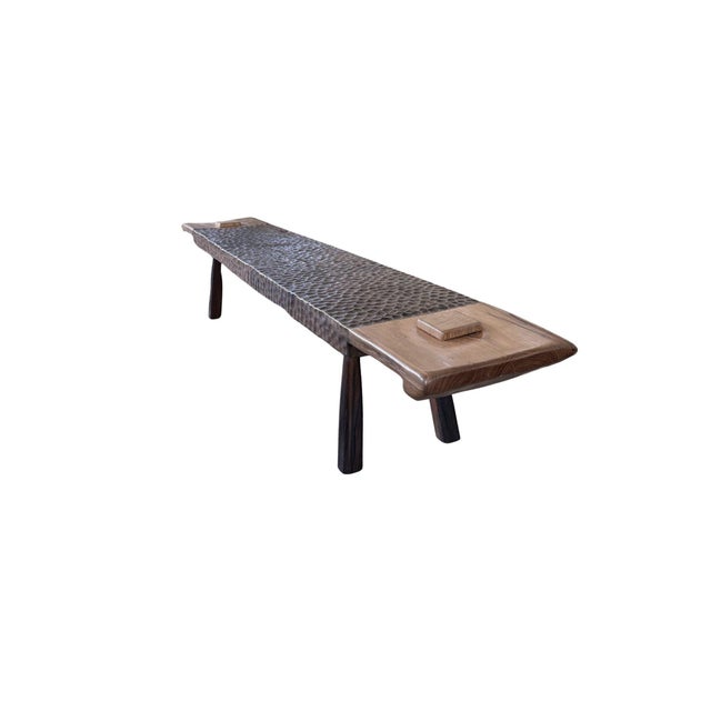 Contemporary Sculptural Teak Wood Long Bench Stunning Wood Textures, Modern Organic For Sale - Image 3 of 10