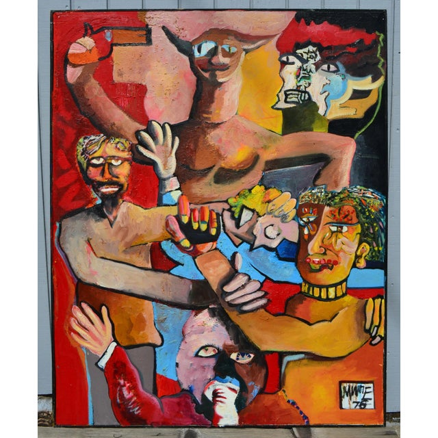 1970s 1970s "After Party" Figurative Abstract Oil Painting For Sale - Image 5 of 6