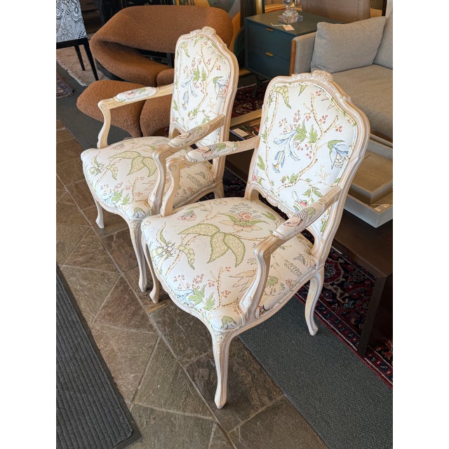 Louis XV-Style Floral Upholstery Armchairs, Pair For Sale - Image 11 of 18
