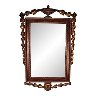 Antique Neo-Classical Wooden Mirror With Gold Gilt Urn Leaves and Lion For Sale