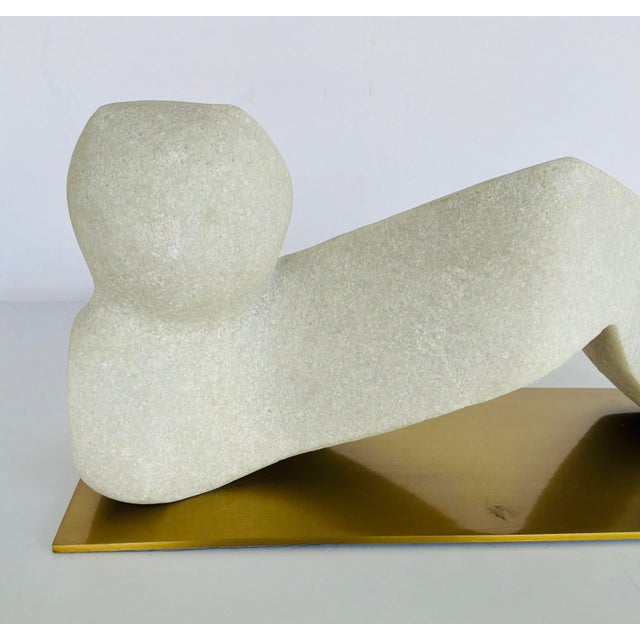 Stylish Arteriors Modern Ricestone and Brass Zane Sculpture, showroom floor sample