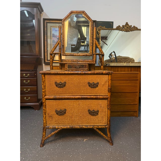 Antique Victorian Tortoiseshell Bamboo Chest of Drawers With Vanity For Sale - Image 4 of 12