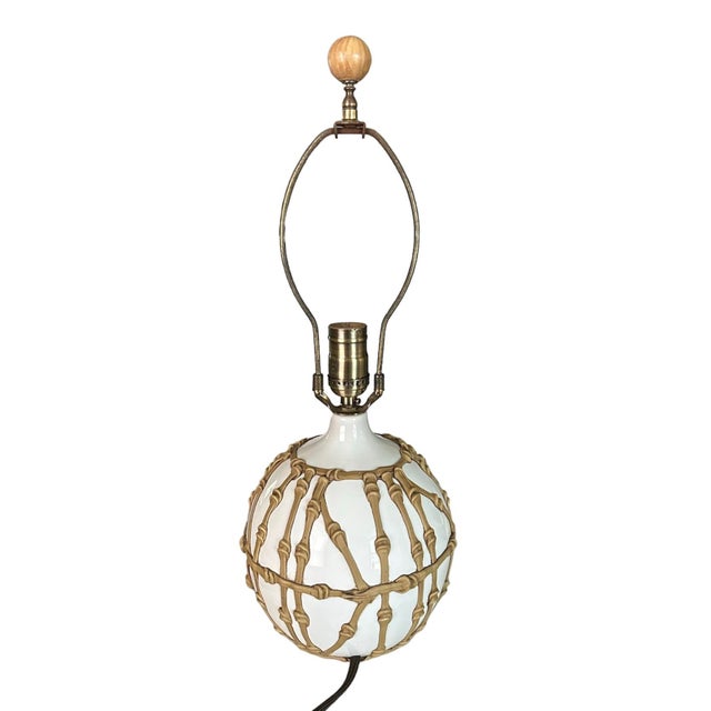 Ceramic Palm Beach Regency Chinoiserie Faux Bamboo Ceramic Spherical / Ball Lamp, Circa 1970 For Sale - Image 7 of 9