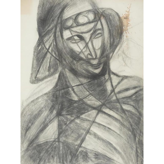 Marcel Mouly Figure in the hat Original charcoal drawing Signed with the artist's dry stamp Authenticated by the Mouly...