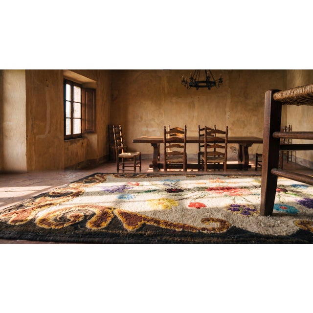 1900s Colorful Floral Folk Art Antique American Hooked Rug 2'6"x 4'0" Handknotted Wool Carpet For Sale - Image 13 of 14