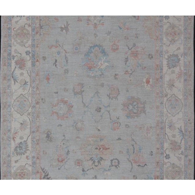 Tribal 2020s Large Oushak Rug With Floral Motifs & Muted Colorful Tones on Neutral Background For Sale - Image 3 of 13