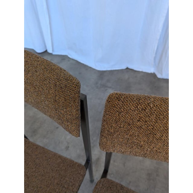 Brown Vintage Industrial Black Metal School Chairs with Brown Fabric Seats, 1970s, Set of 4 For Sale - Image 8 of 18
