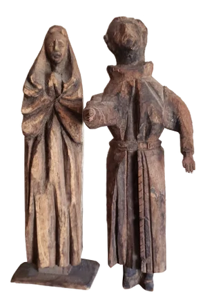 Large 18th/19th Century Carved Stripped Rustic Wooden Santo Altar Figures Religious Folk Art Statue - a Pair