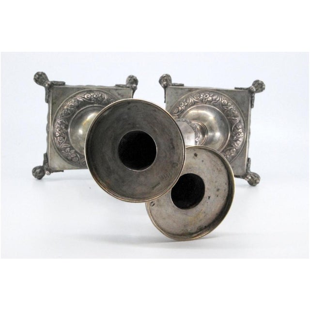 Silver Candlesticks with Turned and Engraved Shafts, Set of 2 For Sale - Image 4 of 10