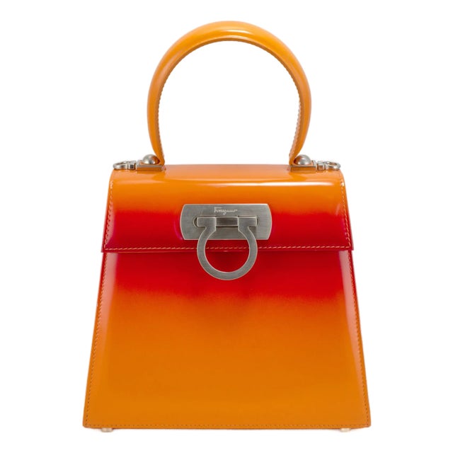Salvatore Ferragamo Iconic Top Handle 212193 Leather Airbrush Orange Bag For Sale