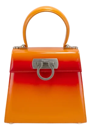 Salvatore Ferragamo Iconic Top Handle 212193 Leather Airbrush Orange Bag