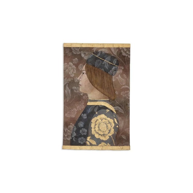 Textile French Artist, Italian Renaissance-Style Portrait, Painted Canvas For Sale - Image 7 of 7