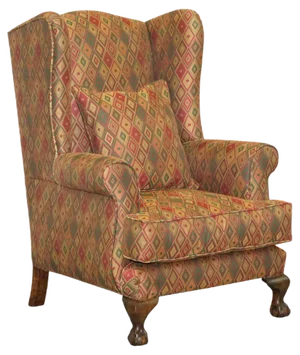 Vintage Wingback Armchair with Claw & Ball Feet and Kilim Style Upholstery