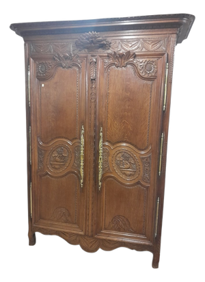 Antique French Provincial Carved Oak Wardrobe, 1850