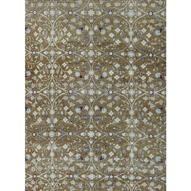 Antique All-Over Design Oushak Rug with Flowers in Ivory and Olive Green, rug EN-141498 country of origin / type: Turkey /...